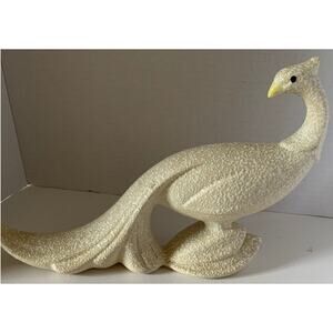 Vintage MCM Tan Splatter Textured Ceramic Peacock Figurine